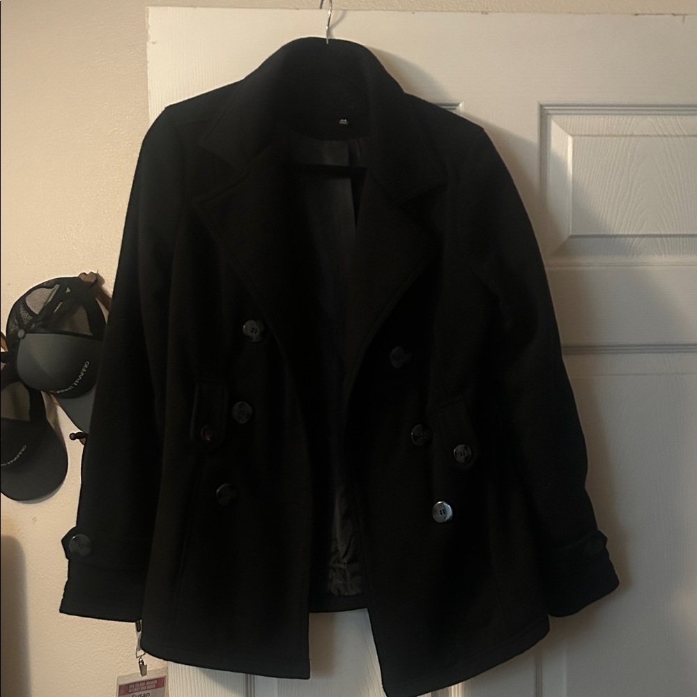 Black Women's Double-Breasted Peacoat Jacket